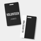 Badge Bouton de l'événement Modern Black Volunteer Name (Avant & arrière)