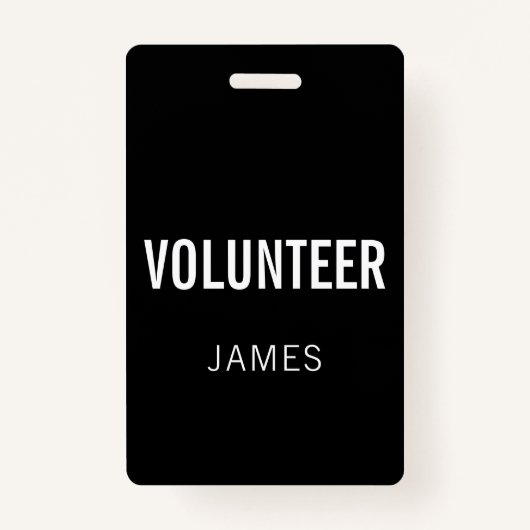 Badge Bouton de l'événement Modern Black Volunteer Name (Devant)