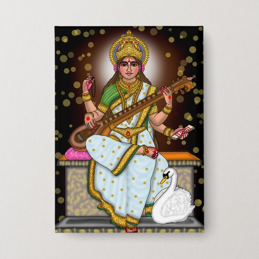 Badge Bouton Déesse Saraswati (Recto)