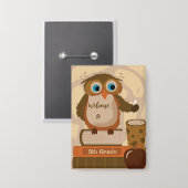 Badge Bouton d'épingle arrière-école de chouette rectang (Recto/Verso)