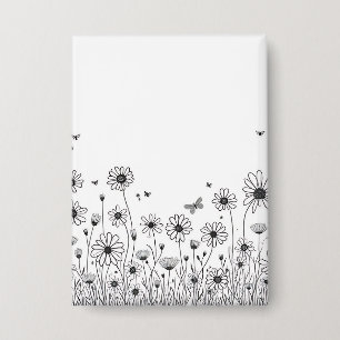 Badge Bouton Fleur Mignon – Fleur Sauvage Noir et Blanc