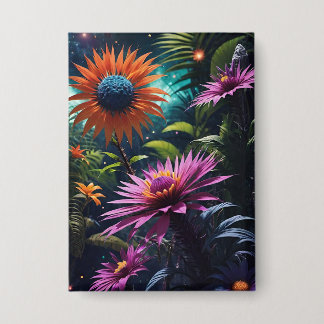 Badge Bouton Fleurs cosmiques