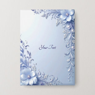 Badge Bouton Fleurs Ornementales Bleues avec Perles