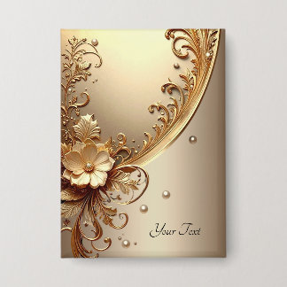 Badge Bouton Floral Orné Doré
