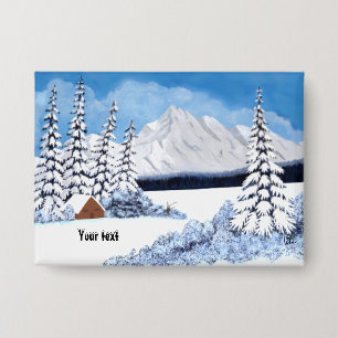 Badge Bouton Hiver enneigé avec texte personnalisable