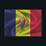 Badge Bouton Indicateur Andorre<br><div class="desc">Bouton avec le drapeau d'Andorre dans un style de tissu ondulé. Ce design présente les couleurs du drapeau andorran et un design avec un bel effet texturé matériau de tissage. Ce design de drapeau est une excellente façon de vous montrer fier d'être d'Andorre.</div>