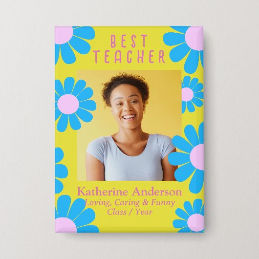 Badge Bouton Jaune Daisy Best Teacher Photo (Recto)