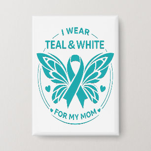 Badge Bouton Je Porte le Turquoise & Blanc pour Ma Mère