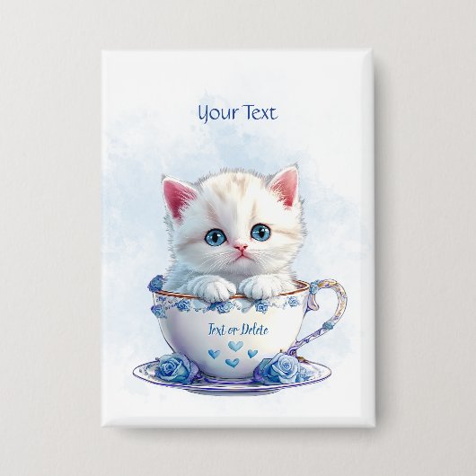 Badge Bouton Kitten en Coupe Fleurs Bleues (Recto)