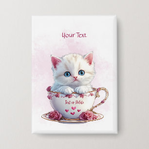 Badge Bouton Kitten en Coupe Fleurs roses
