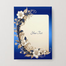 Bouton ornemental floral bleu blanc