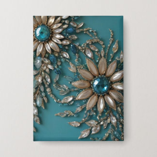 Badge Bouton rectangle en perles de verre sarcelle iride