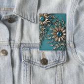 Badge Bouton rectangle en perles de verre sarcelle iride (Insitu)