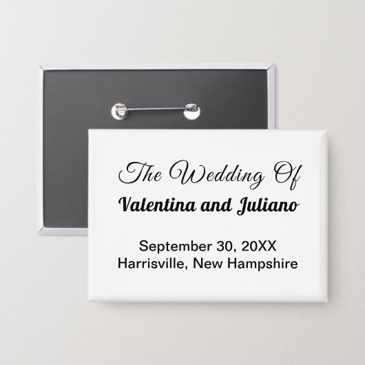 Badge Bouton Rectangle Mariage Noir et Blanc (Recto/Verso)