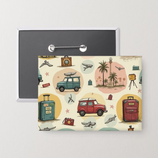 Badge Boutons Motif Vintage voyage (Recto/Verso)