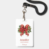 Badge Bow de Noël Festif Rouge et Or (Arrière avec lanière)