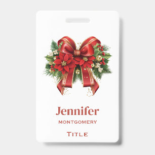Badge Bow de Noël Festif Rouge et Or