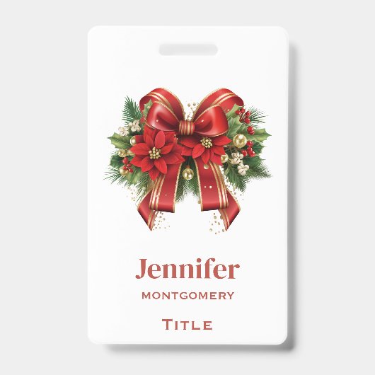 Badge Bow de Noël Festif Rouge et Or (Avant)