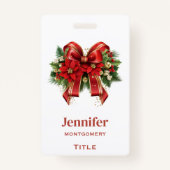 Badge Bow de Noël Festif Rouge et Or (Devant)