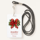 Badge Bow de Noël Festif Rouge et Or (Derrière avec lanière)