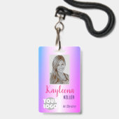 Badge Bright Pink Lila Ombre Logo Code à barres Code d'i (Avant avec lanière)