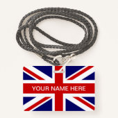Badge British Union Jack flag personalized name (Devant avec lanière)
