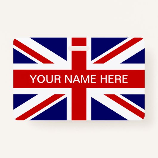 Badge British Union Jack flag personalized name (Devant)