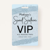 Badge Brush Parties scintillant bleu clair Sweet 16 Invi (Devant)