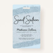 Badge Brush Parties scintillant bleu clair Sweet 16 Invi (Dos)