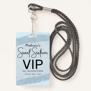 Badge Brush Parties scintillant bleu clair Sweet 16 Invi