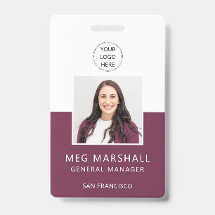 Badge Burgundy Employee Photo ID Logo Company Sécurité
