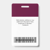 Badge Burgundy Nom de l'employé Photo Étiquette du perso (Dos)