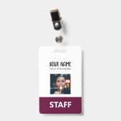 Badge Burgundy Nom de l'employé Photo Étiquette du perso (Face avec clip)