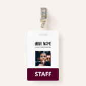 Badge Burgundy Nom de l'employé Photo Étiquette du perso (Devant avec clip)