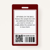 Badge Burgundy simple couleur personnalisée Nom professi (Dos)