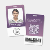 Badge Business Logo QR Code Barcode Purple Photo ID (Avant & arrière)