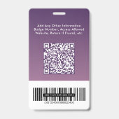 Badge Business Logo QR Code Barcode Purple Photo ID (Arrière)