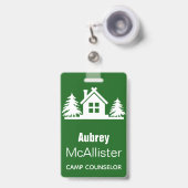 Badge Cabine et arbres rustiques | Conseiller de camp (Face avec clip rétractable)