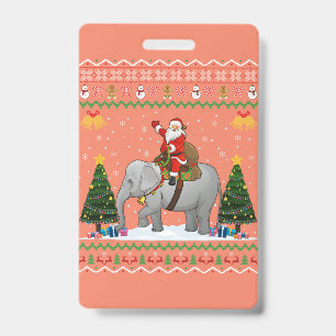 Badge Cadeau de Noël moche éléphant Père Noël chevauchan