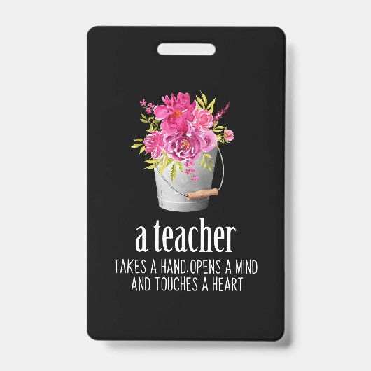 Badge Cadeaux Enseignant | Un enseignant prend une main (Avant)