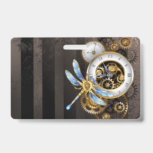 Badge Cadran Steampunk avec Libellule (Avant)