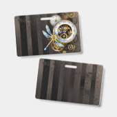 Badge Cadran Steampunk avec Libellule (Avant & arrière)