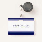 Badge Cadre de lignes bleu marine simple (Front with Retractable)