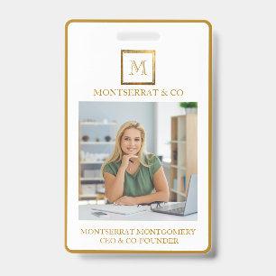 Badge Cadre doré carré monogramme d'affaires diamant rou