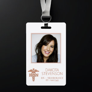 Badge Caducée RN Or Rose Cuivré ID Photo Hôpital