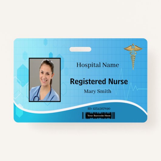 Badge Caduceus Blue Médicale Heartbeat ID photo (Devant)