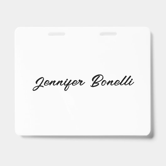 Badge Calligraphie Élégant Noir Blanc Simple Nom (Avant)
