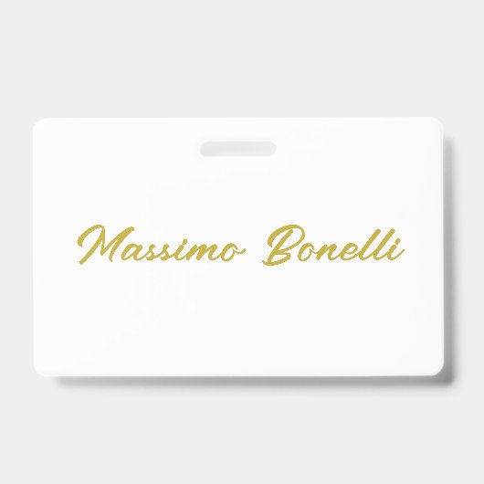 Badge Calligraphie Élégant Or Blanc Simple Nom (Avant)