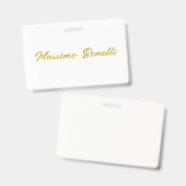 Badge Calligraphie Élégant Or Blanc Simple Nom (Avant & arrière)