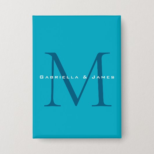 Badge Calligraphie monogramme Azure Blue Modern Plain (Recto)